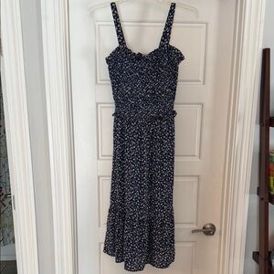 Floral Navy Blue Sundress with Smocked Bodice